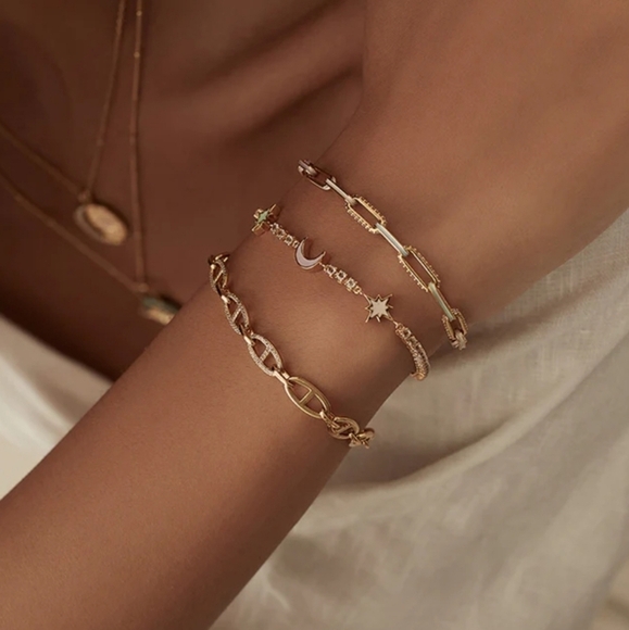 NWT Wanderlust + Co multi link anchor chain 14K gold vermeil chain bracelet - Picture 2 of 5